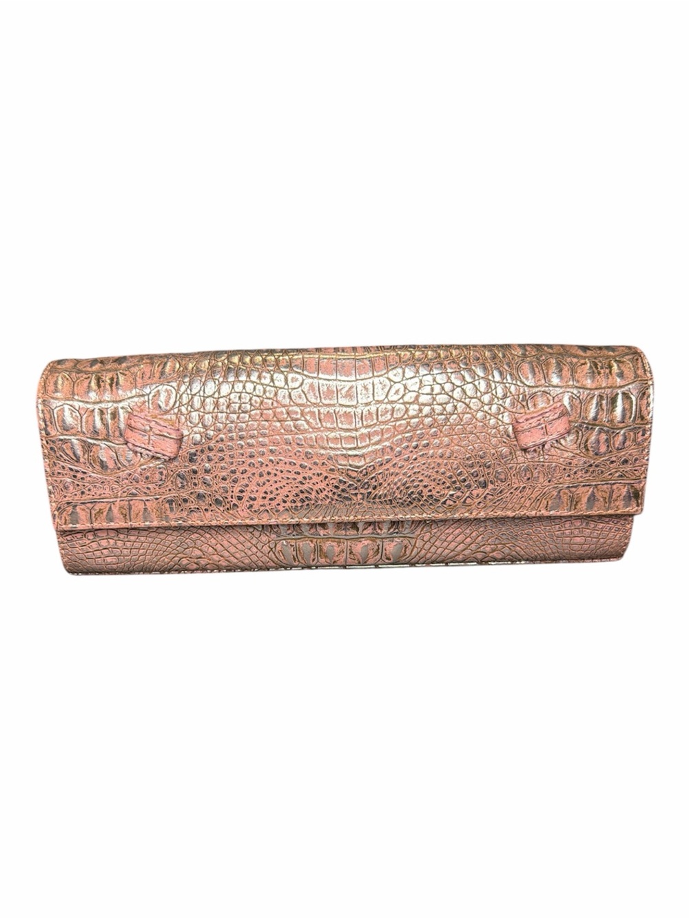 Vintage Donald J Pliner Couture Italy Metallic Croc Embossed Leather Clutch Y2K